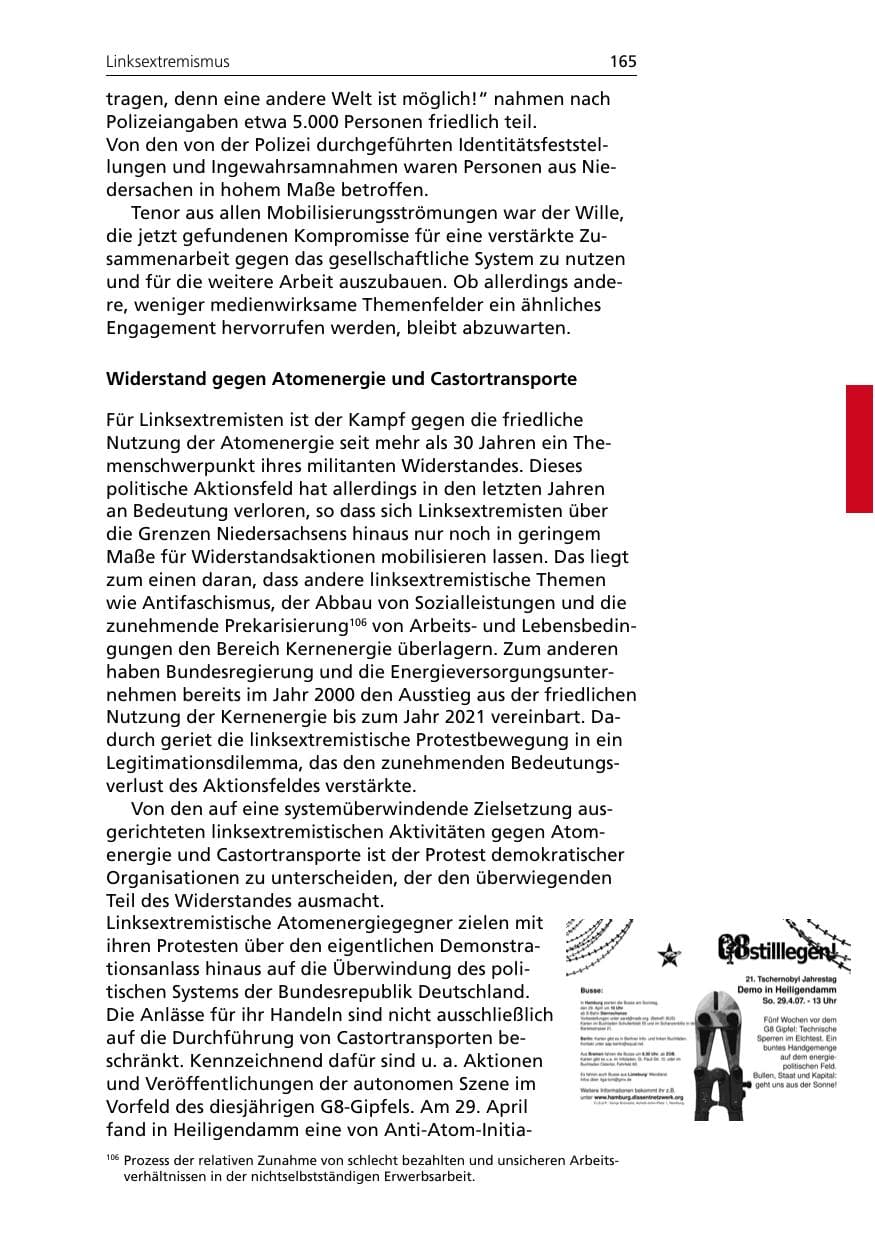 Seite 167 des Verfassungsschutzbericht 2007 Niedersachsen