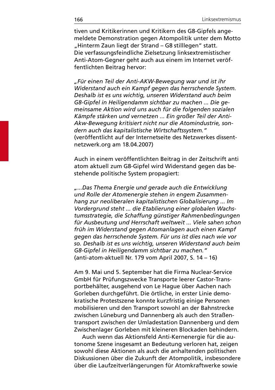 Seite 168 des Verfassungsschutzbericht 2007 Niedersachsen
