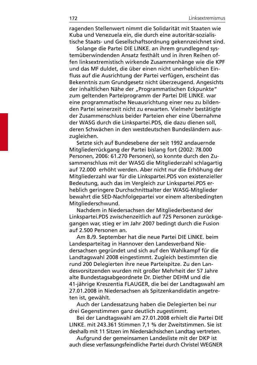 Seite 174 des Verfassungsschutzbericht 2007 Niedersachsen