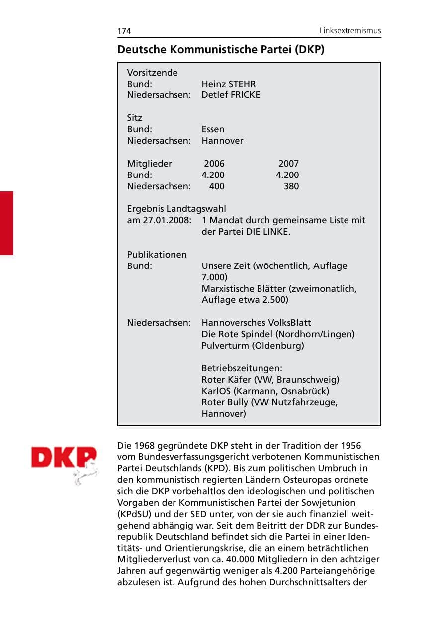 Seite 176 des Verfassungsschutzbericht 2007 Niedersachsen