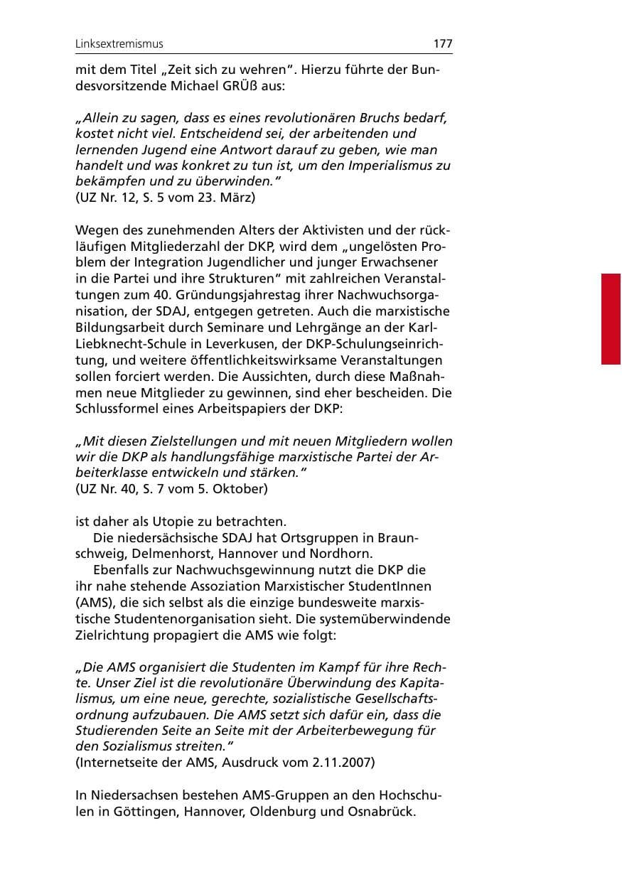 Seite 179 des Verfassungsschutzbericht 2007 Niedersachsen