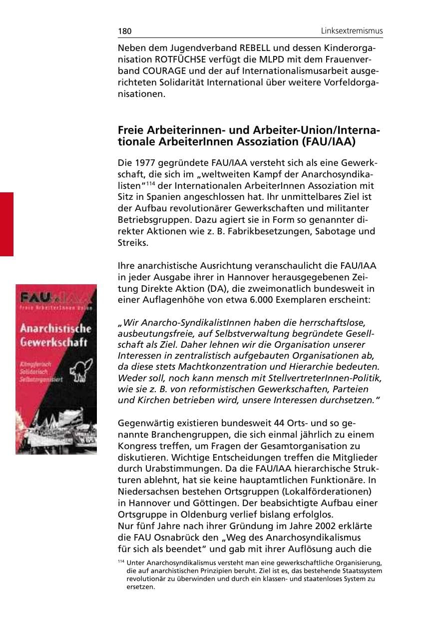 Seite 182 des Verfassungsschutzbericht 2007 Niedersachsen