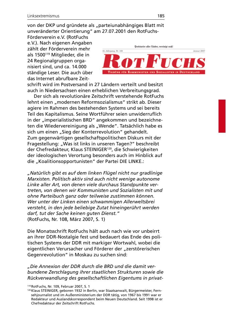 Seite 187 des Verfassungsschutzbericht 2007 Niedersachsen