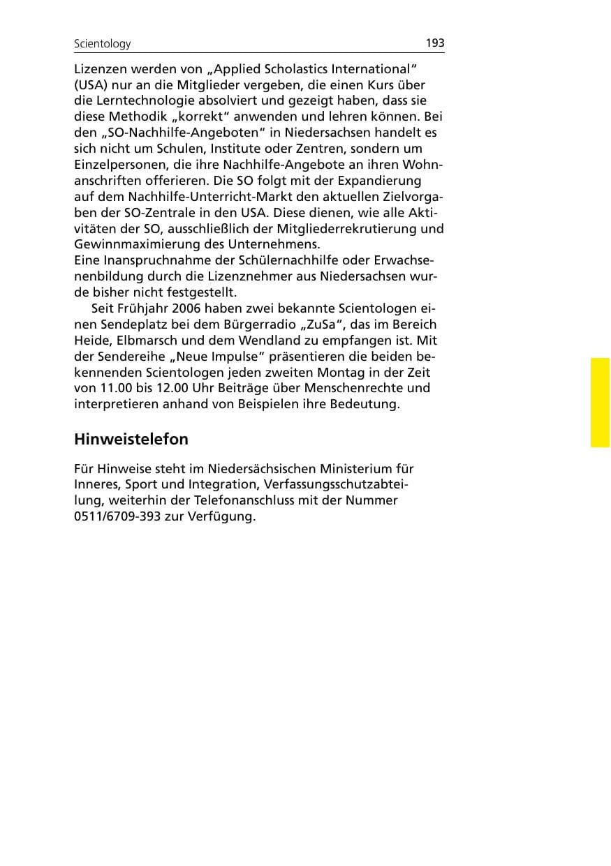 Seite 195 des Verfassungsschutzbericht 2007 Niedersachsen
