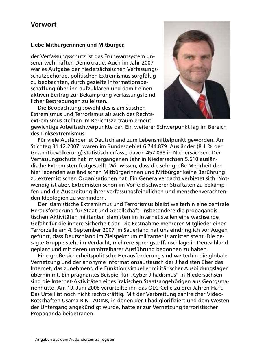 Seite 3 des Verfassungsschutzbericht 2007 Niedersachsen