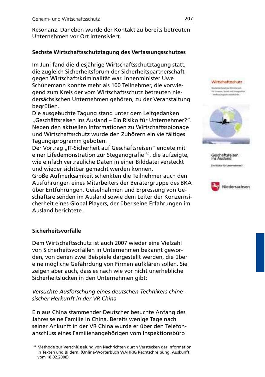 Seite 209 des Verfassungsschutzbericht 2007 Niedersachsen
