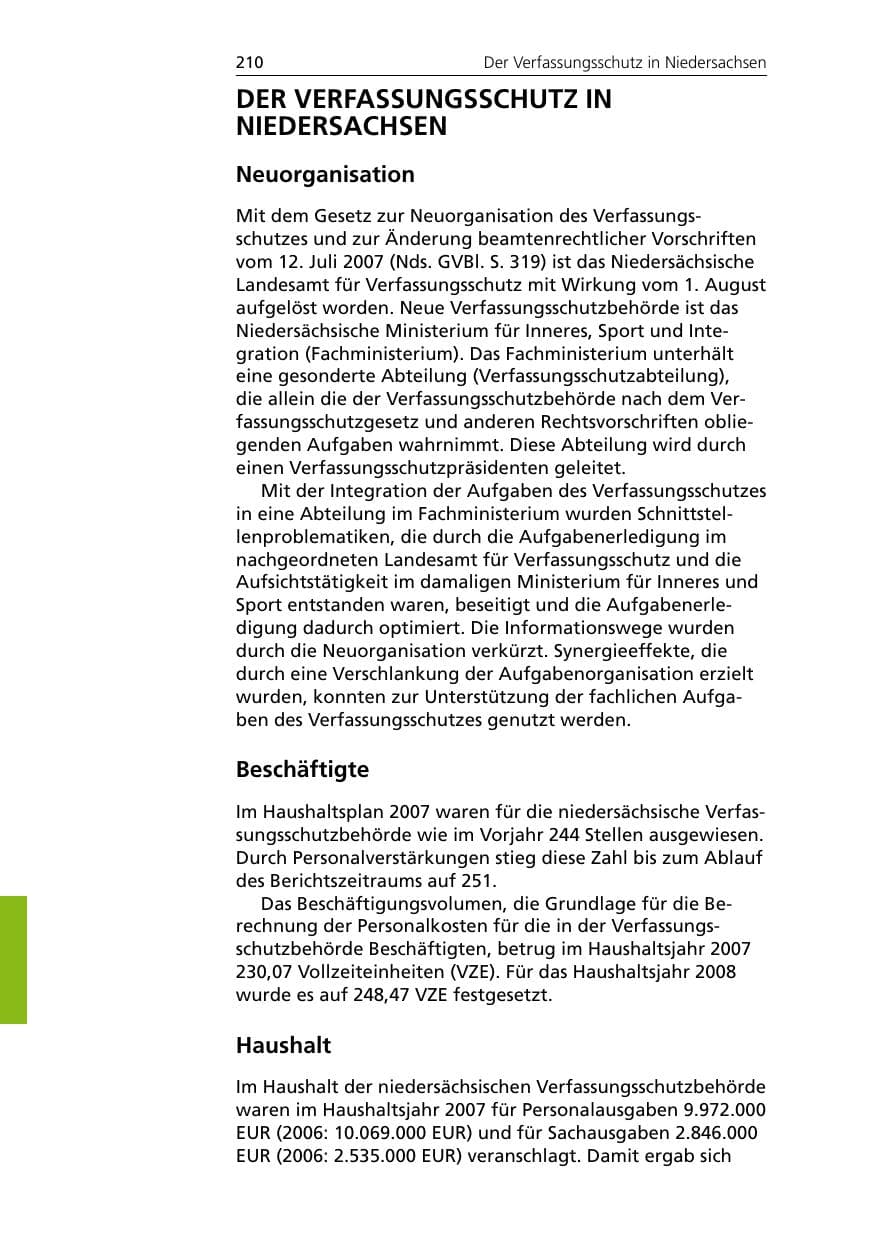 Seite 212 des Verfassungsschutzbericht 2007 Niedersachsen