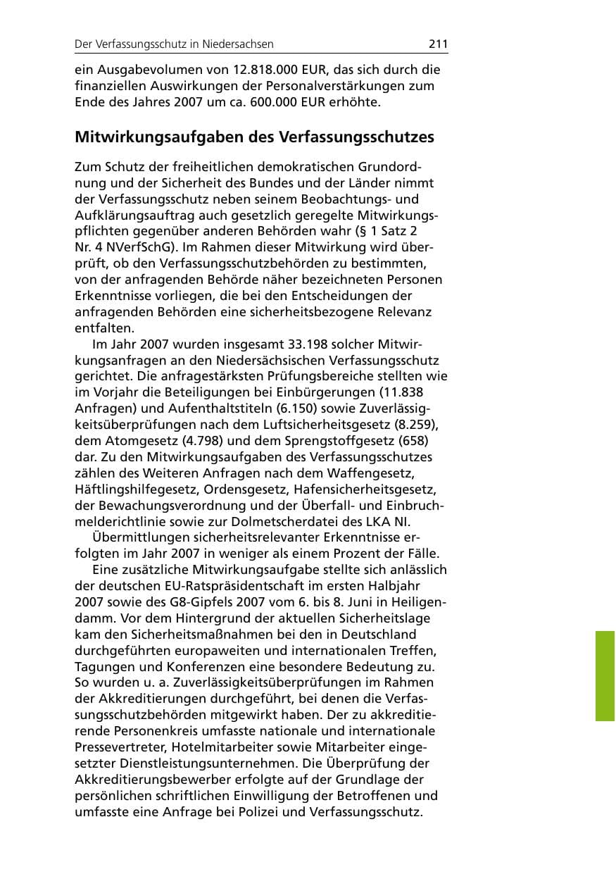 Seite 213 des Verfassungsschutzbericht 2007 Niedersachsen