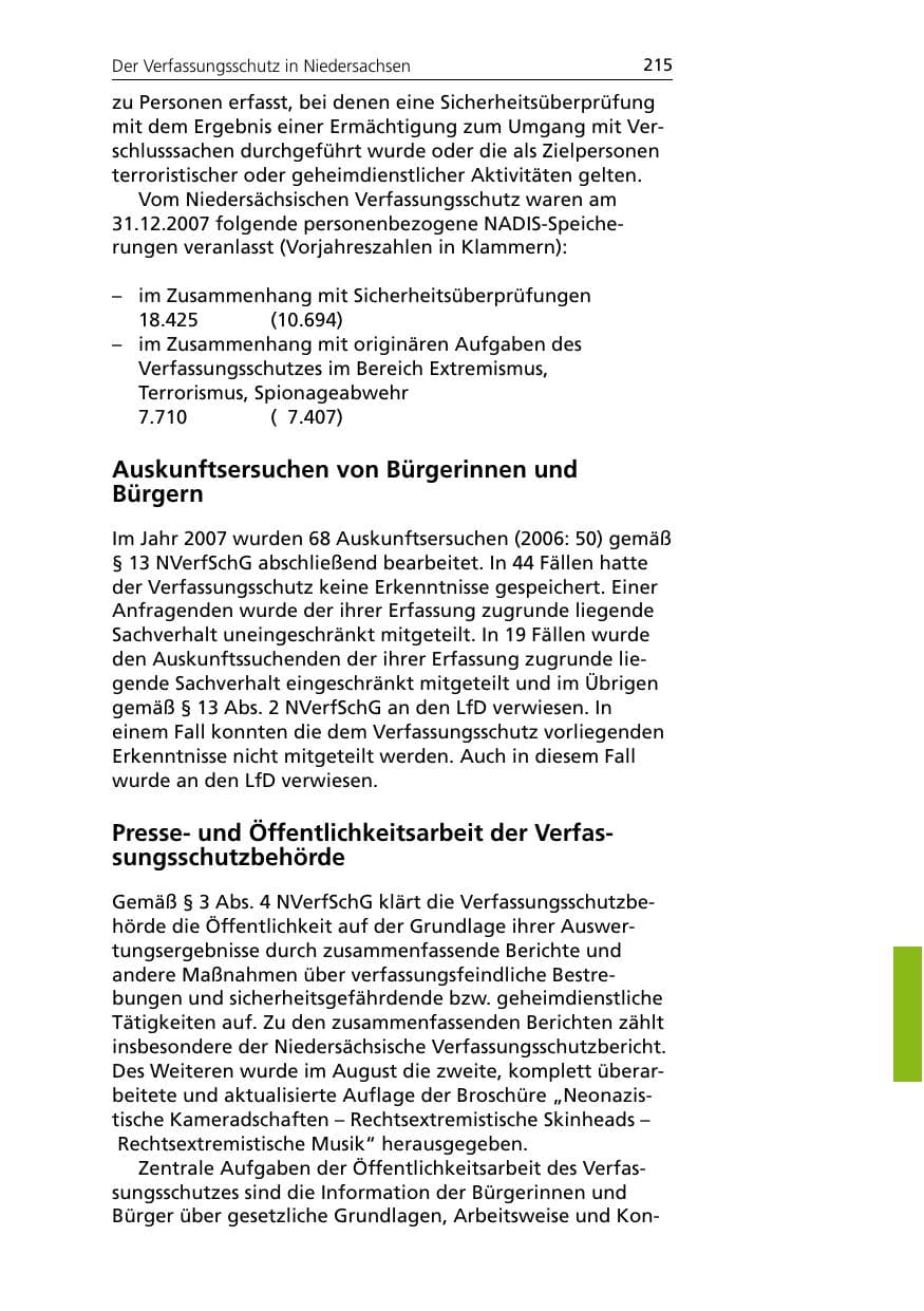 Seite 217 des Verfassungsschutzbericht 2007 Niedersachsen