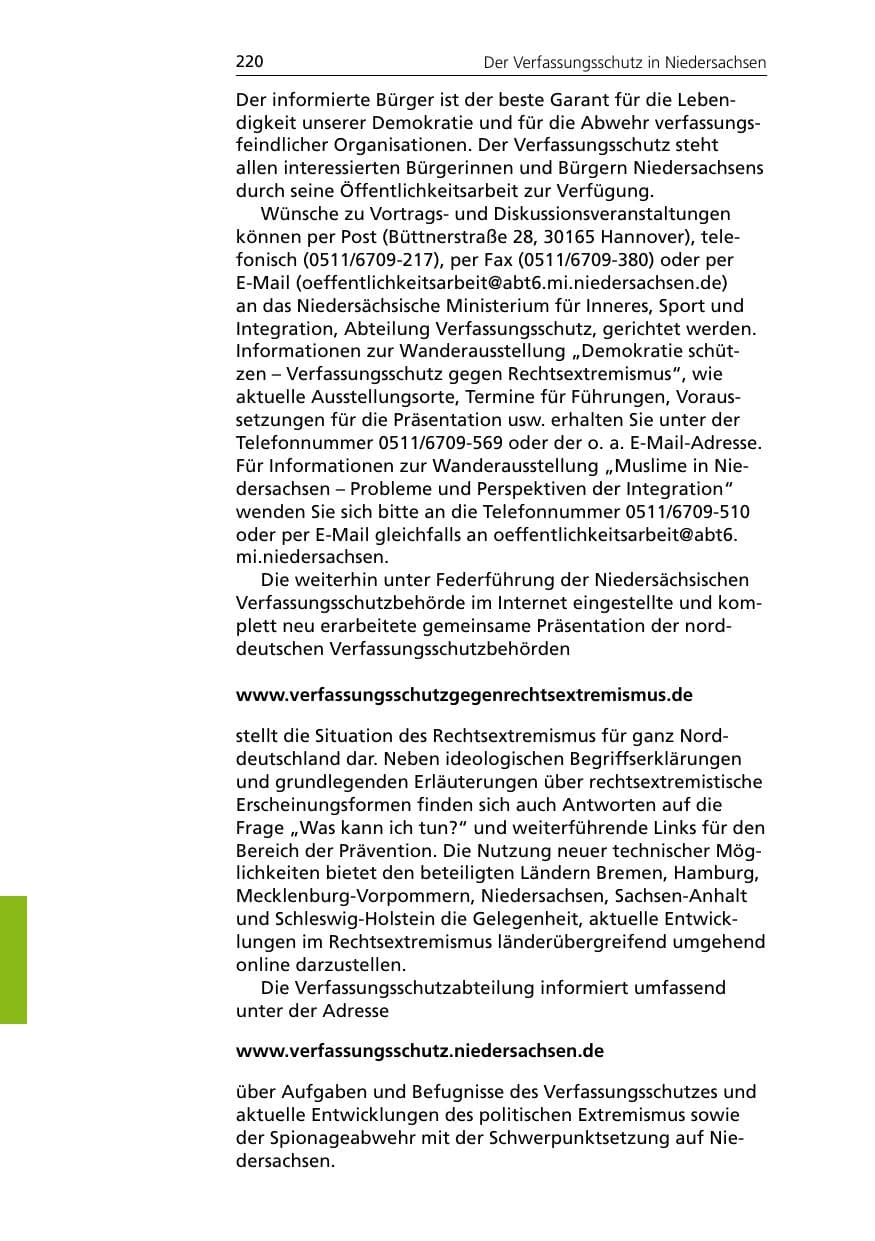 Seite 222 des Verfassungsschutzbericht 2007 Niedersachsen