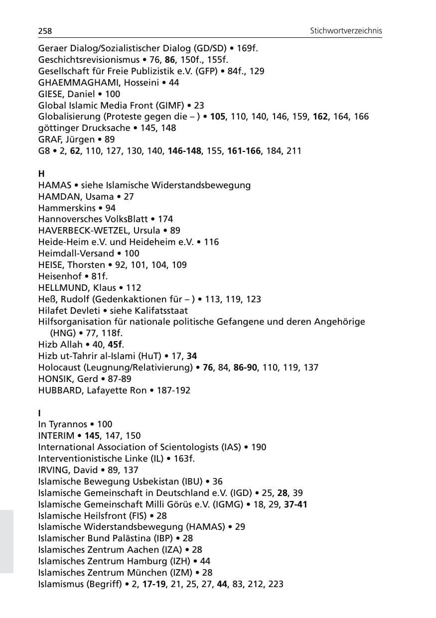 Seite 260 des Verfassungsschutzbericht 2007 Niedersachsen