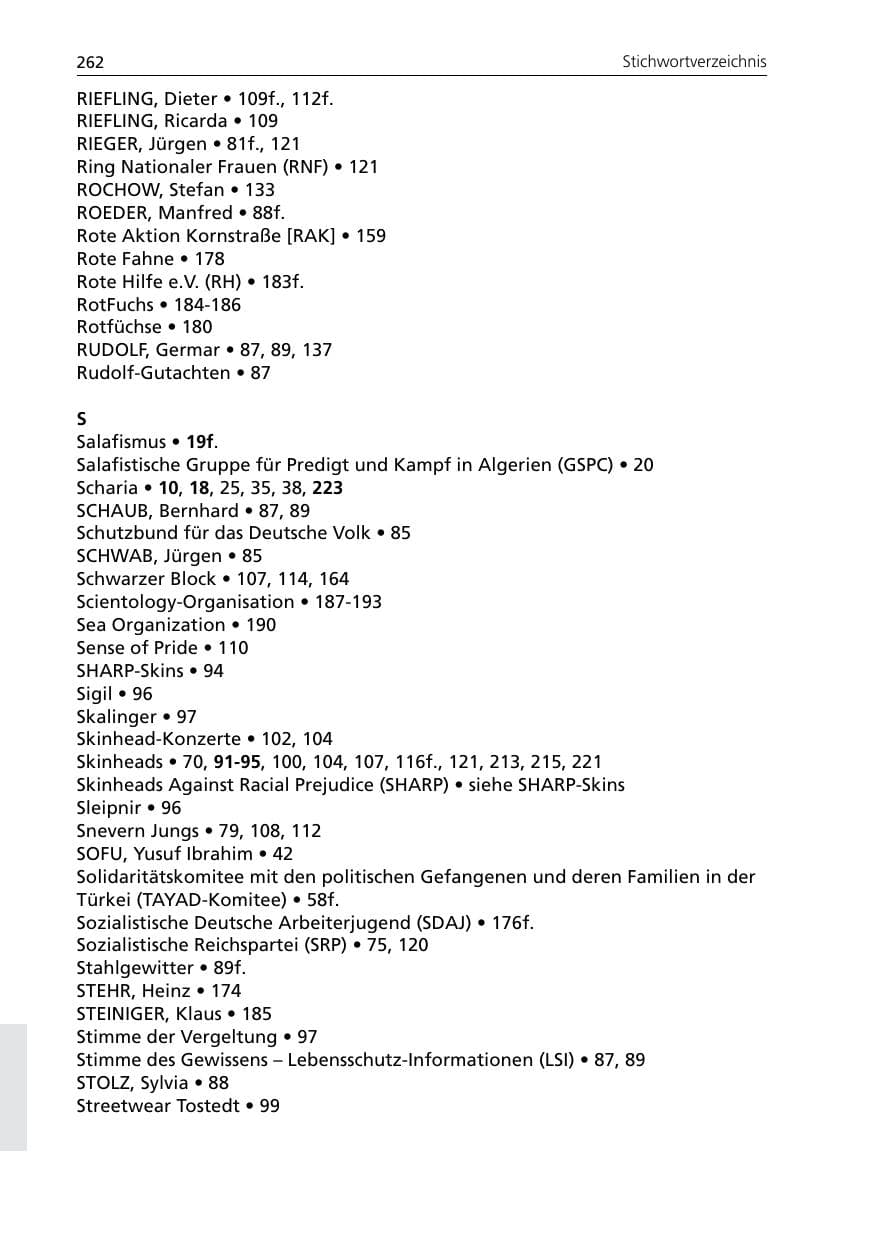 Seite 264 des Verfassungsschutzbericht 2007 Niedersachsen