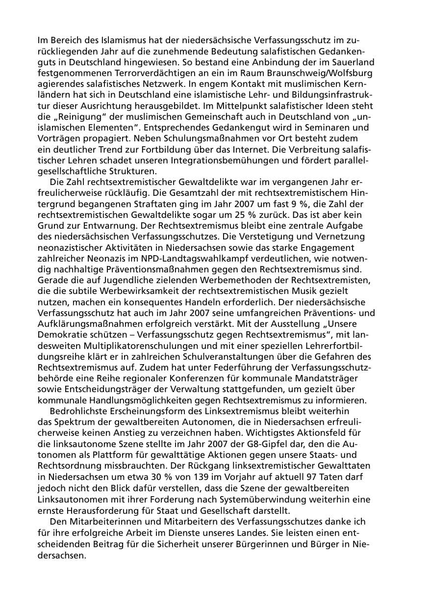 Seite 4 des Verfassungsschutzbericht 2007 Niedersachsen