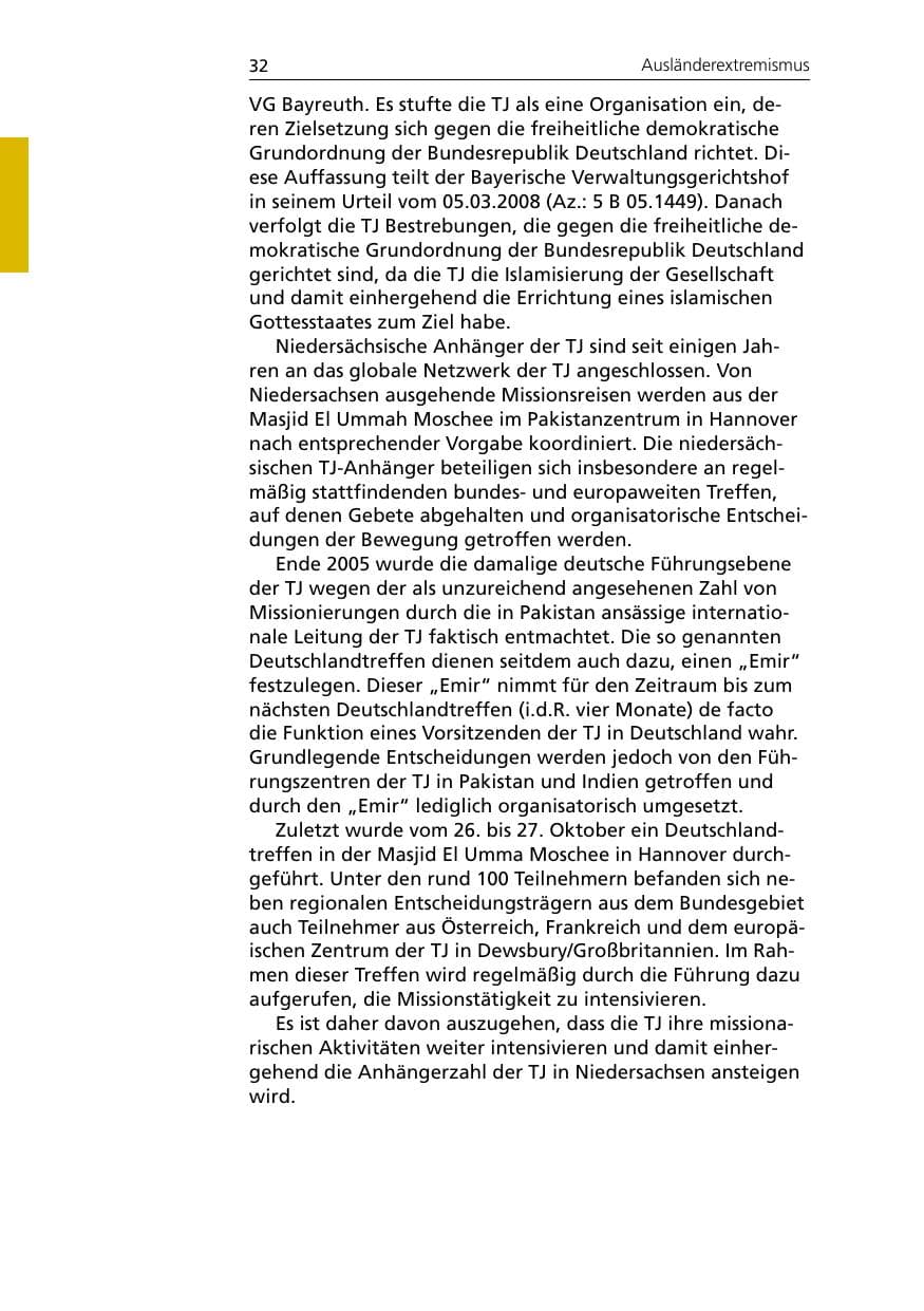 Seite 34 des Verfassungsschutzbericht 2007 Niedersachsen
