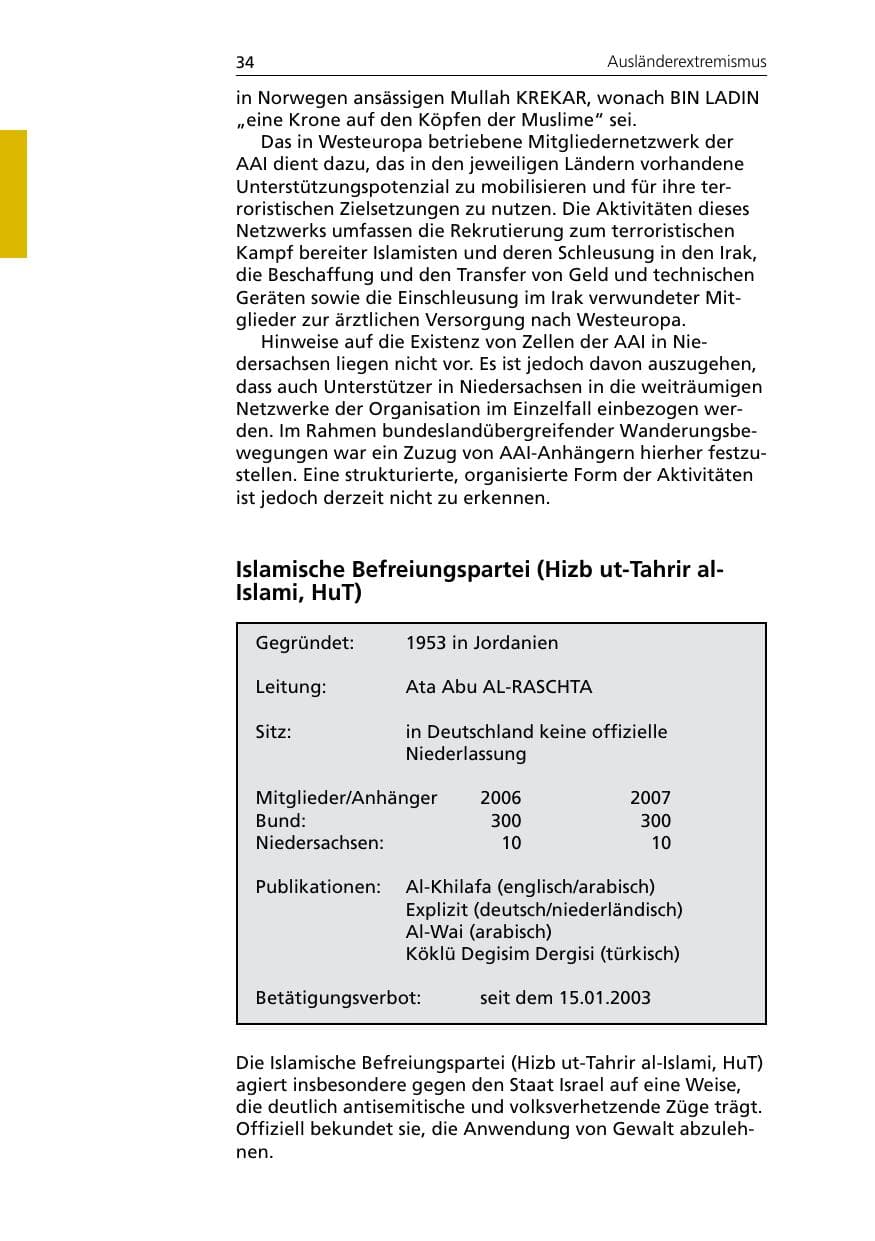 Seite 36 des Verfassungsschutzbericht 2007 Niedersachsen
