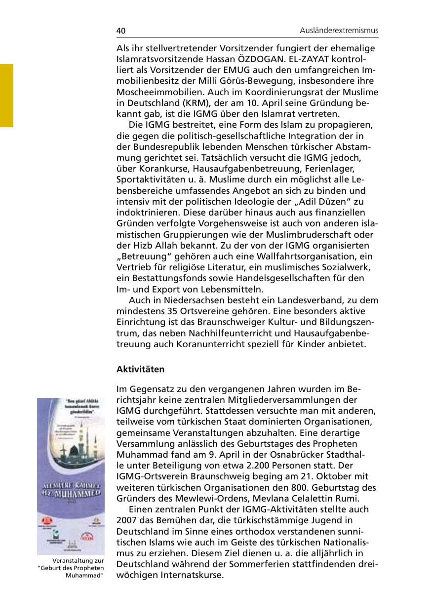 Seite 42 des Verfassungsschutzbericht 2007 Niedersachsen