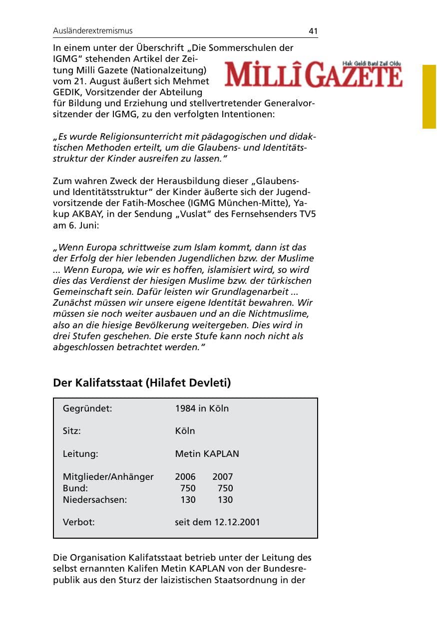 Seite 43 des Verfassungsschutzbericht 2007 Niedersachsen