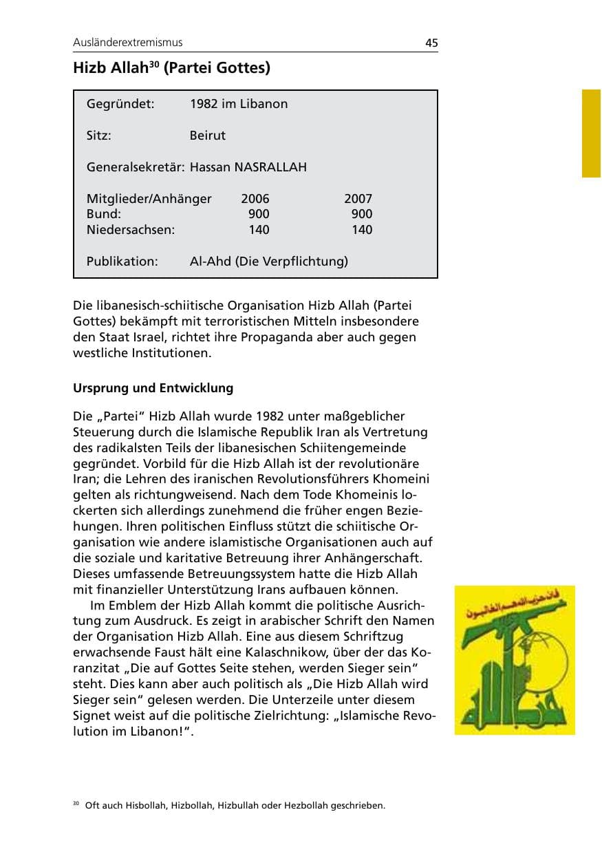 Seite 47 des Verfassungsschutzbericht 2007 Niedersachsen