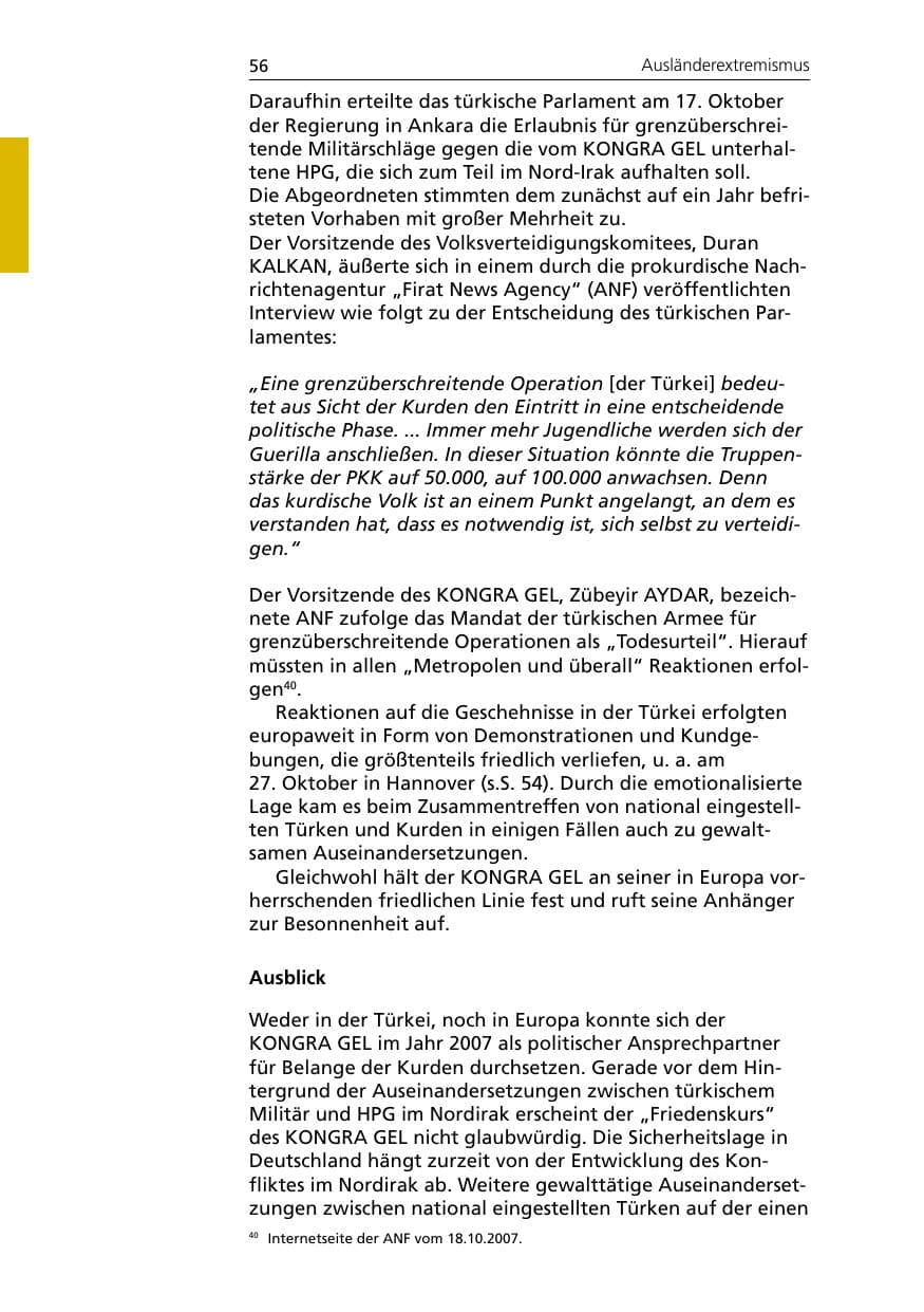 Seite 58 des Verfassungsschutzbericht 2007 Niedersachsen