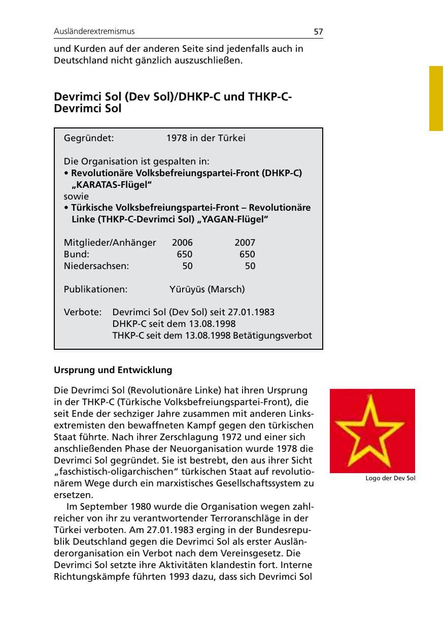 Seite 59 des Verfassungsschutzbericht 2007 Niedersachsen
