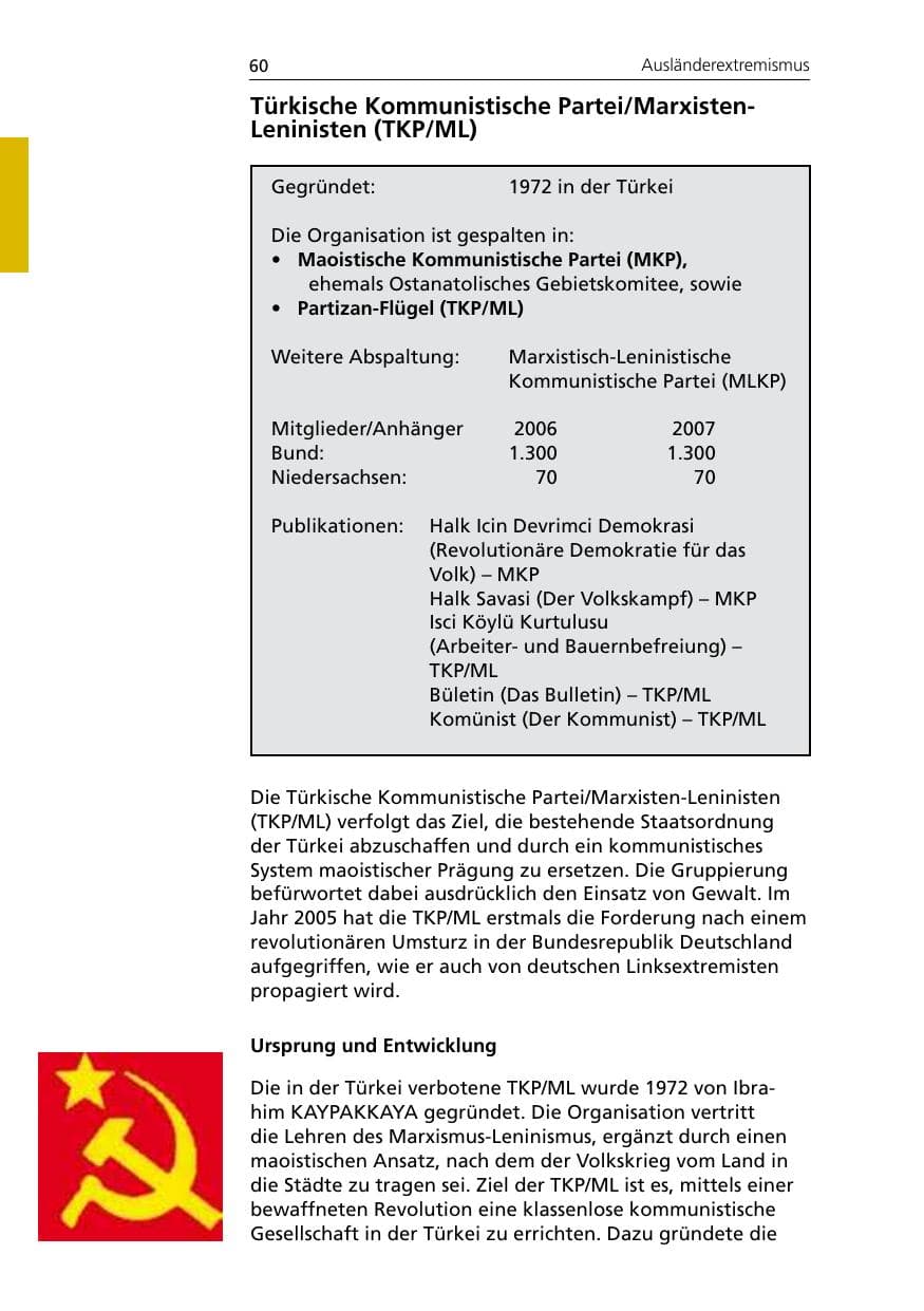 Seite 62 des Verfassungsschutzbericht 2007 Niedersachsen