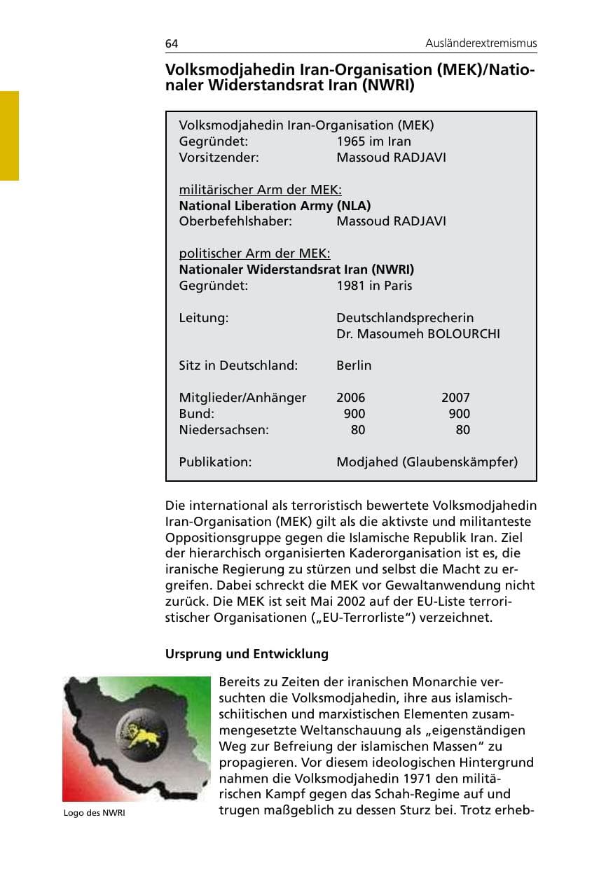 Seite 66 des Verfassungsschutzbericht 2007 Niedersachsen