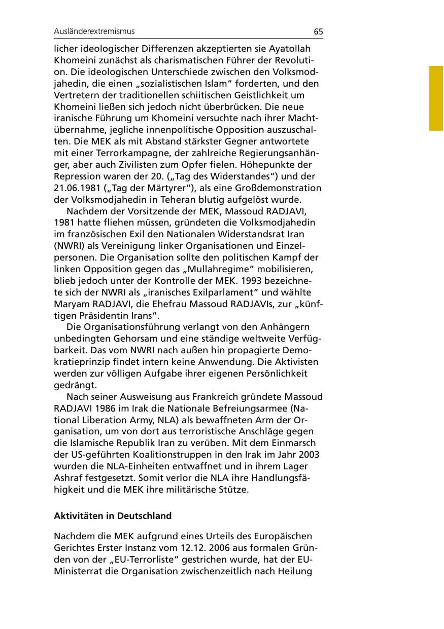 Seite 67 des Verfassungsschutzbericht 2007 Niedersachsen
