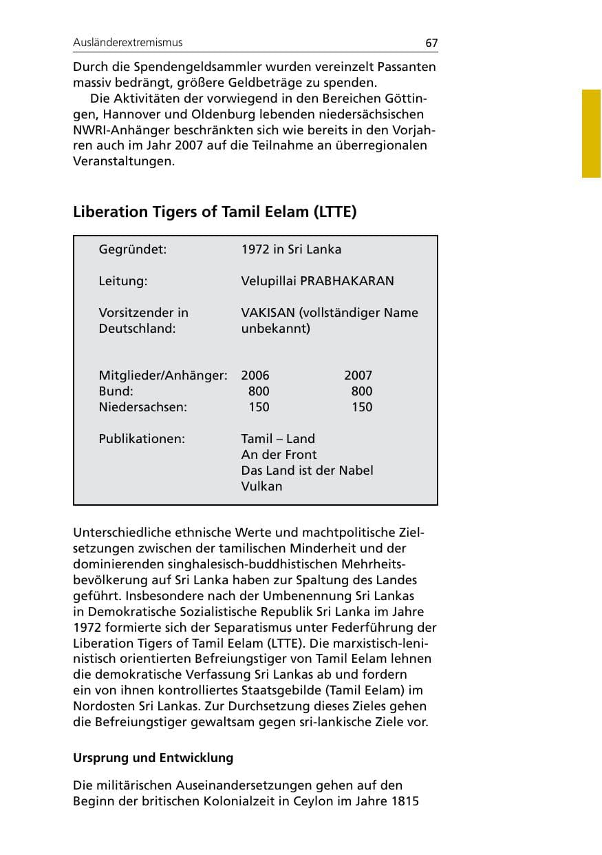 Seite 69 des Verfassungsschutzbericht 2007 Niedersachsen