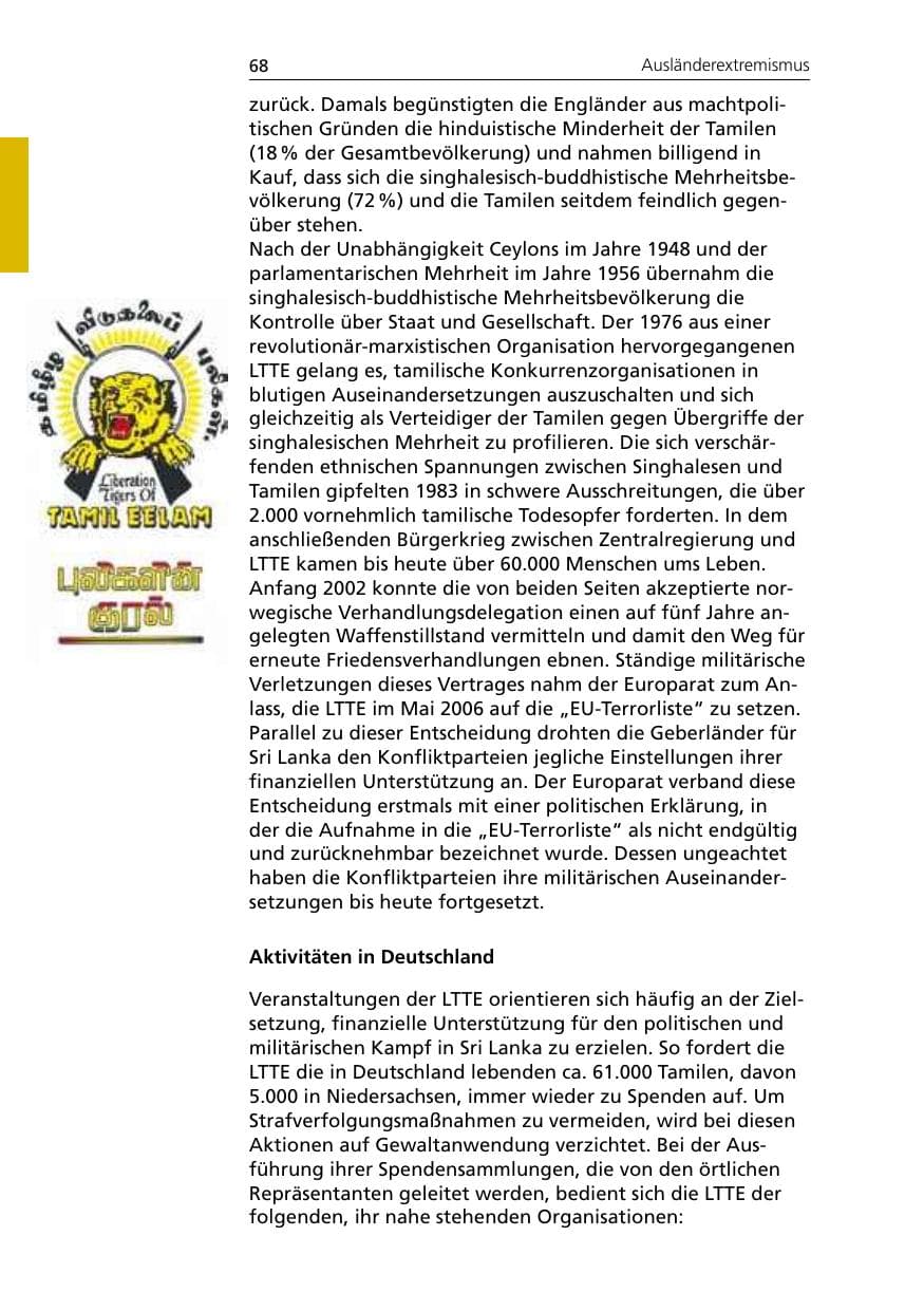 Seite 70 des Verfassungsschutzbericht 2007 Niedersachsen