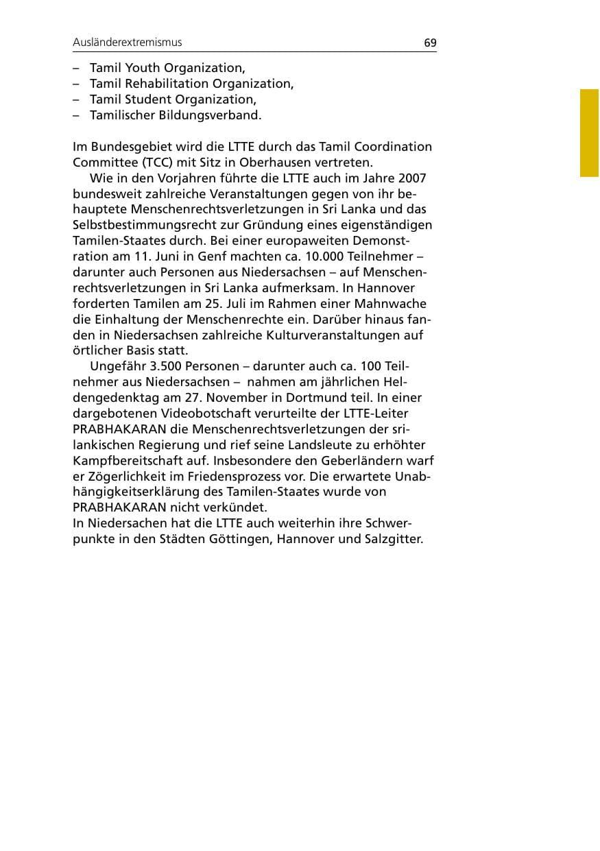 Seite 71 des Verfassungsschutzbericht 2007 Niedersachsen