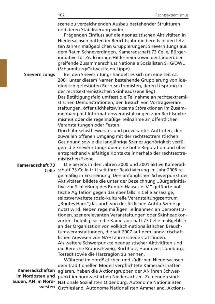 Seite 102 des Verfassungsschutzbericht 2008 Niedersachsen