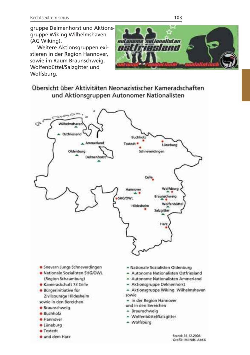 Seite 103 des Verfassungsschutzbericht 2008 Niedersachsen