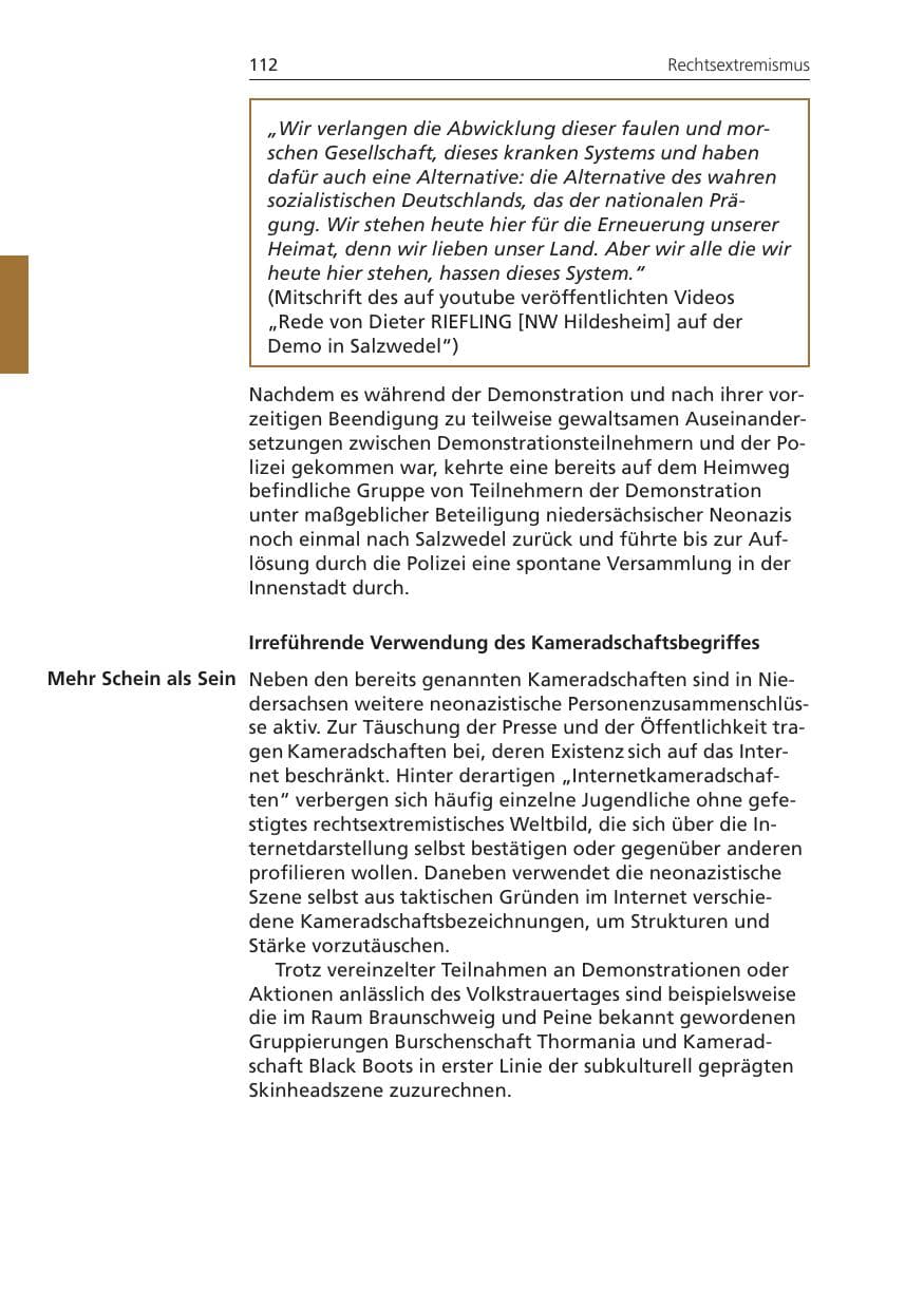 Seite 112 des Verfassungsschutzbericht 2008 Niedersachsen