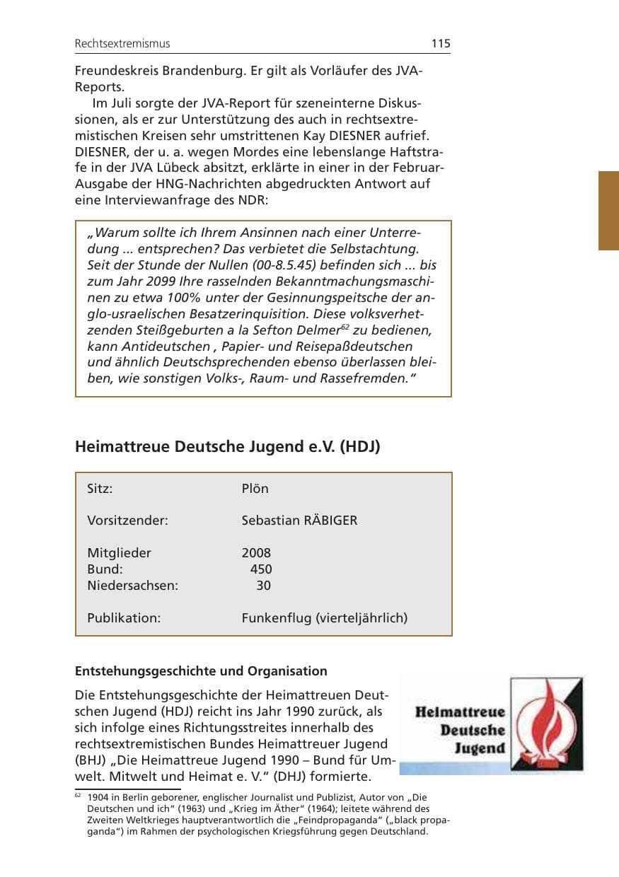 Seite 115 des Verfassungsschutzbericht 2008 Niedersachsen