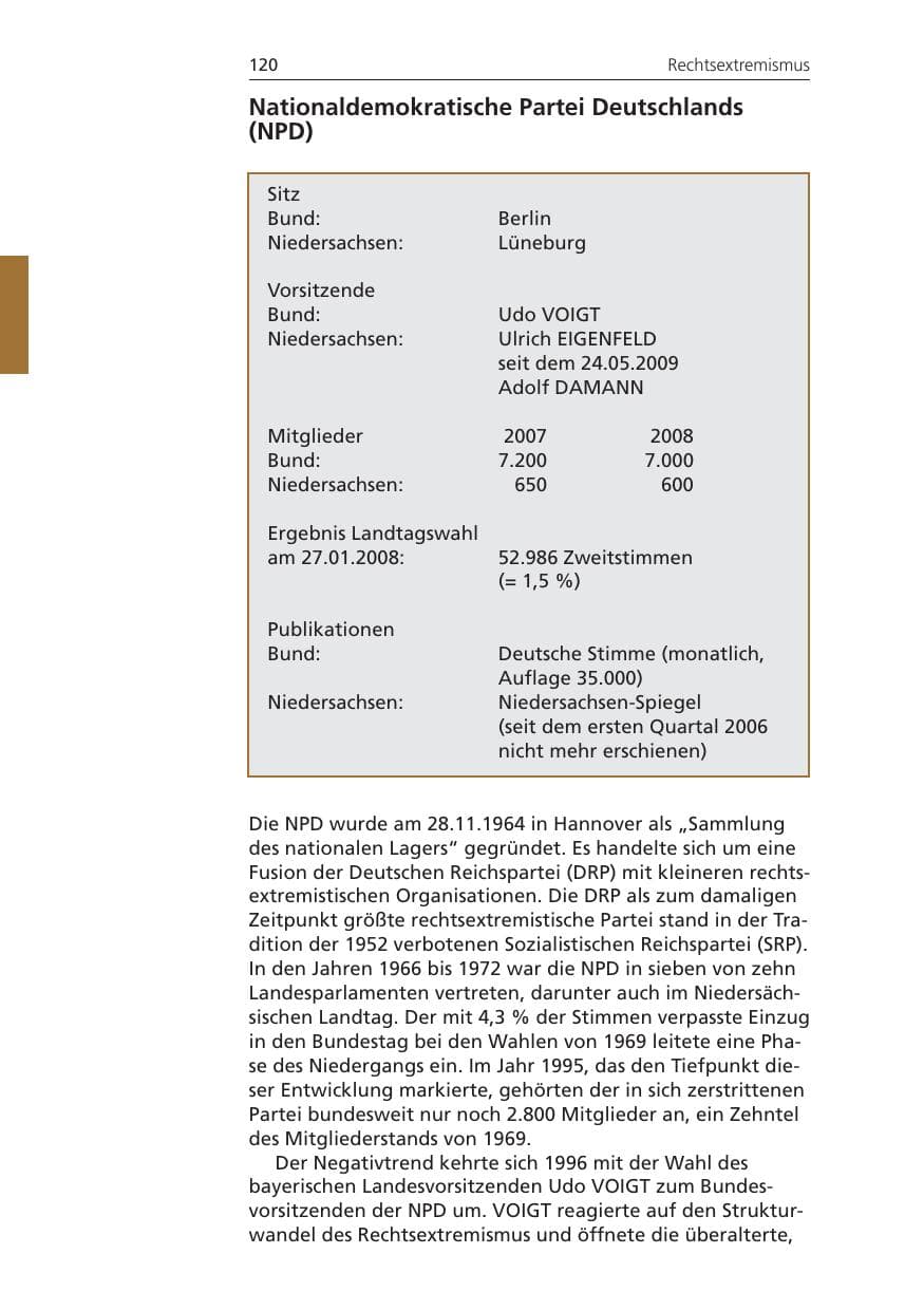 Seite 120 des Verfassungsschutzbericht 2008 Niedersachsen