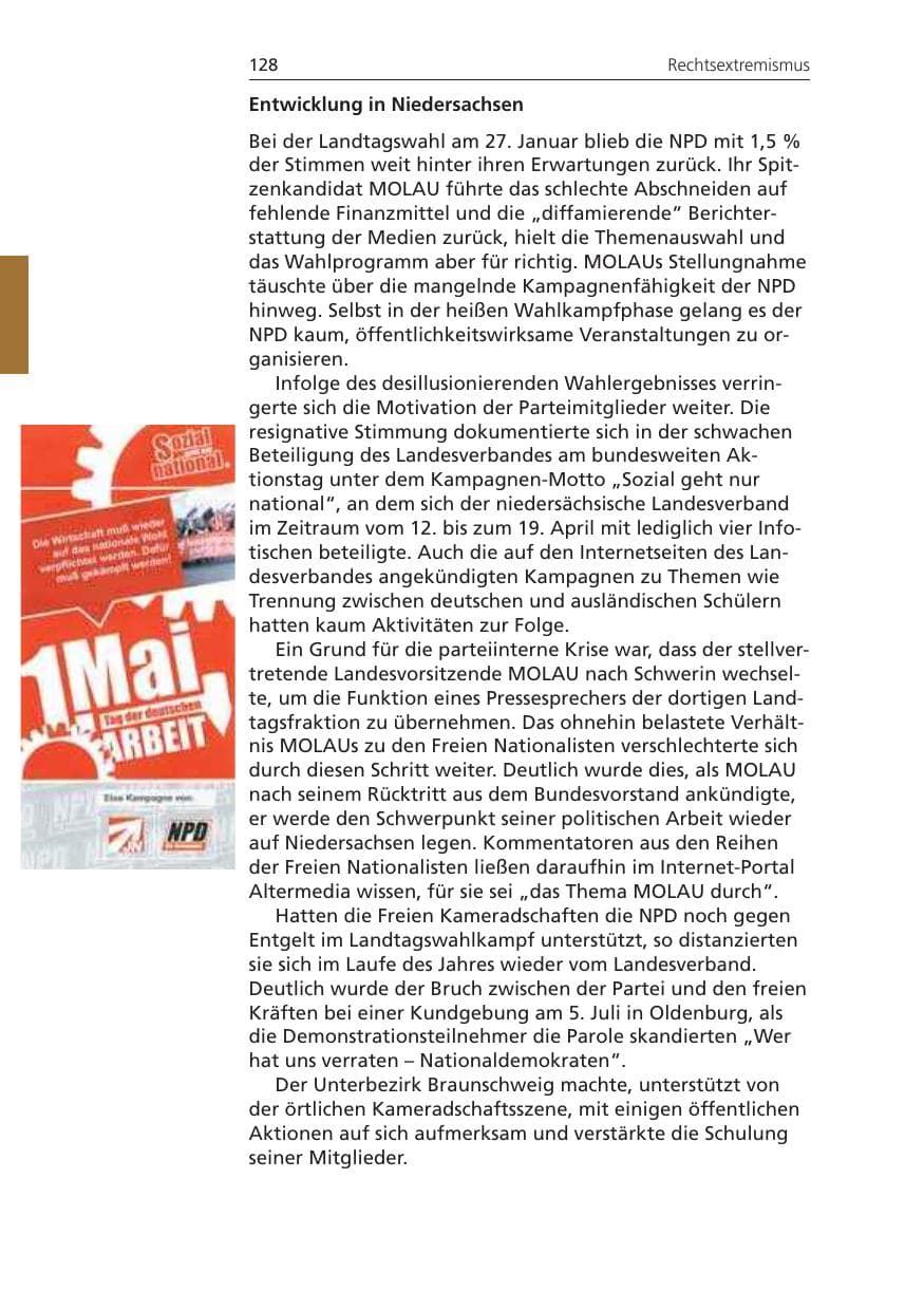 Seite 128 des Verfassungsschutzbericht 2008 Niedersachsen