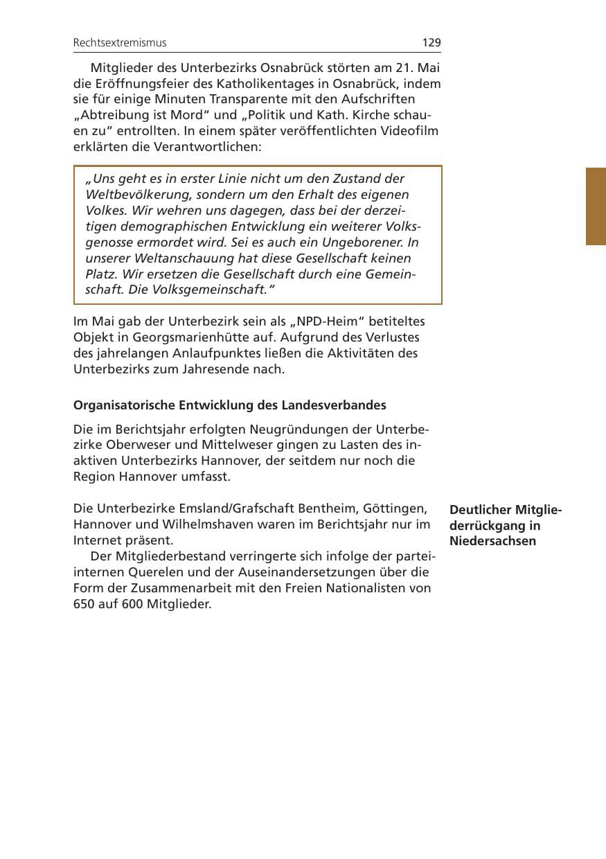 Seite 129 des Verfassungsschutzbericht 2008 Niedersachsen