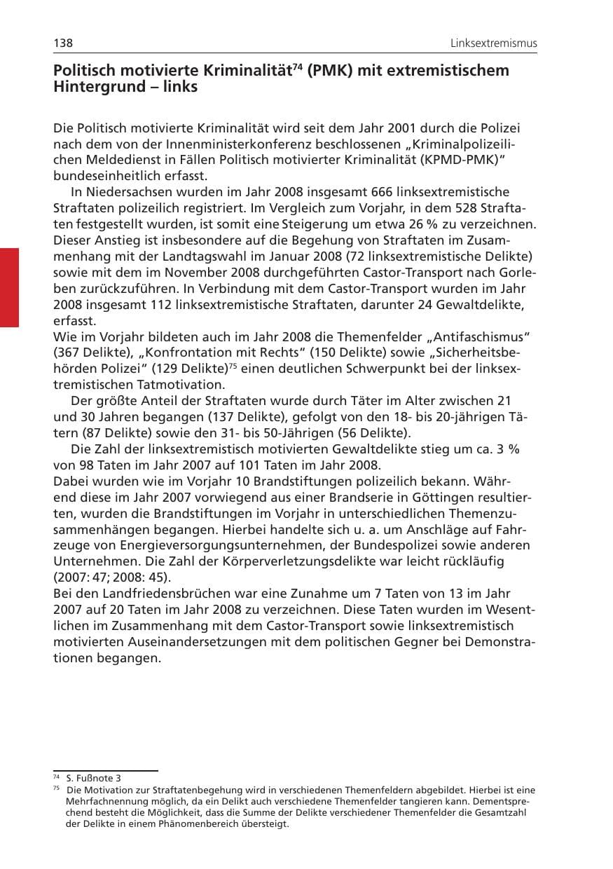Seite 138 des Verfassungsschutzbericht 2008 Niedersachsen