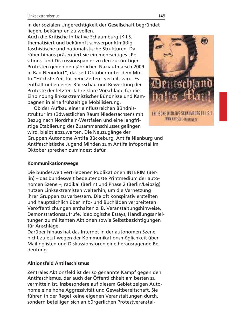 Seite 149 des Verfassungsschutzbericht 2008 Niedersachsen