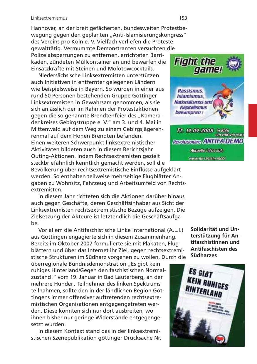 Seite 153 des Verfassungsschutzbericht 2008 Niedersachsen