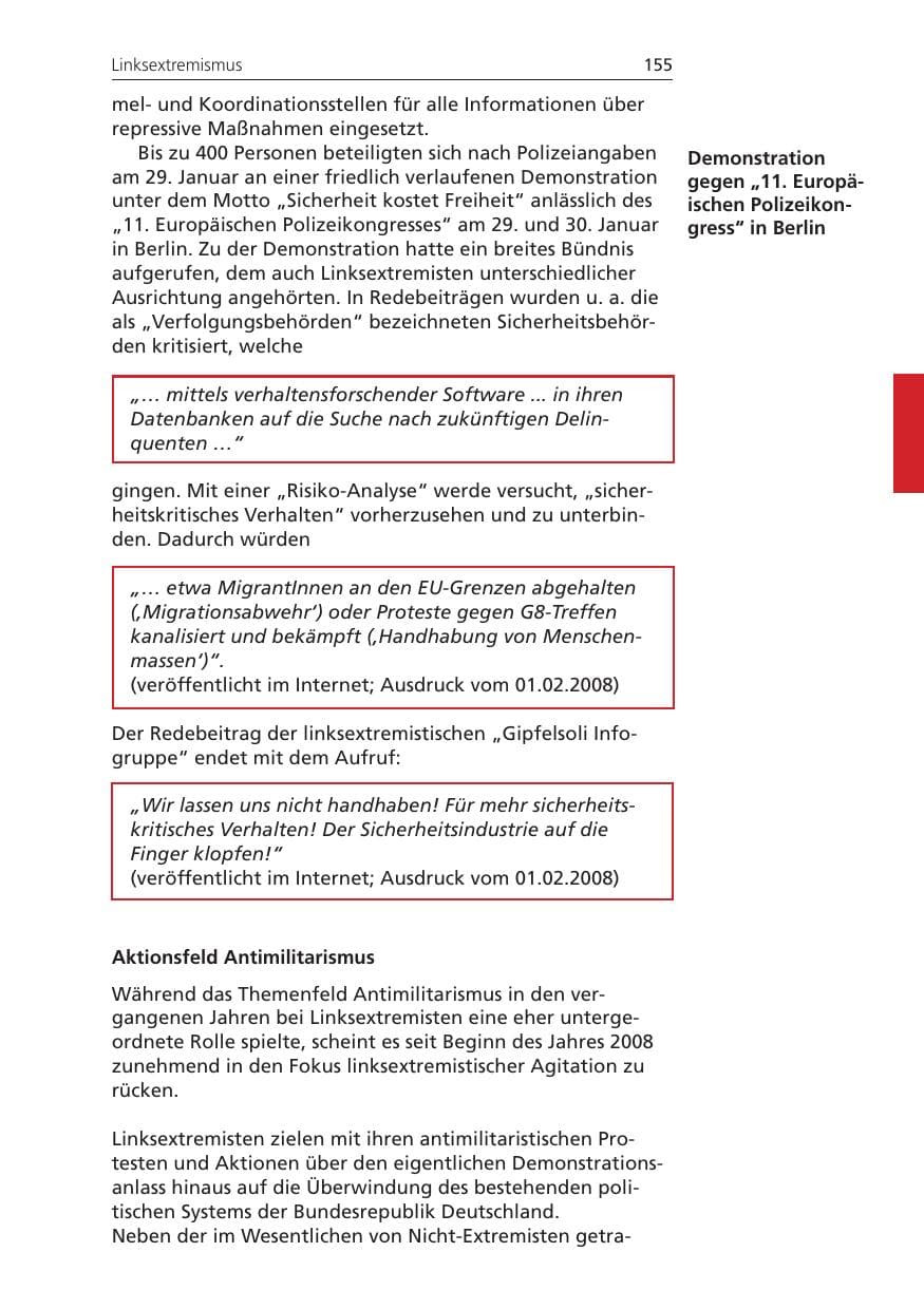 Seite 155 des Verfassungsschutzbericht 2008 Niedersachsen