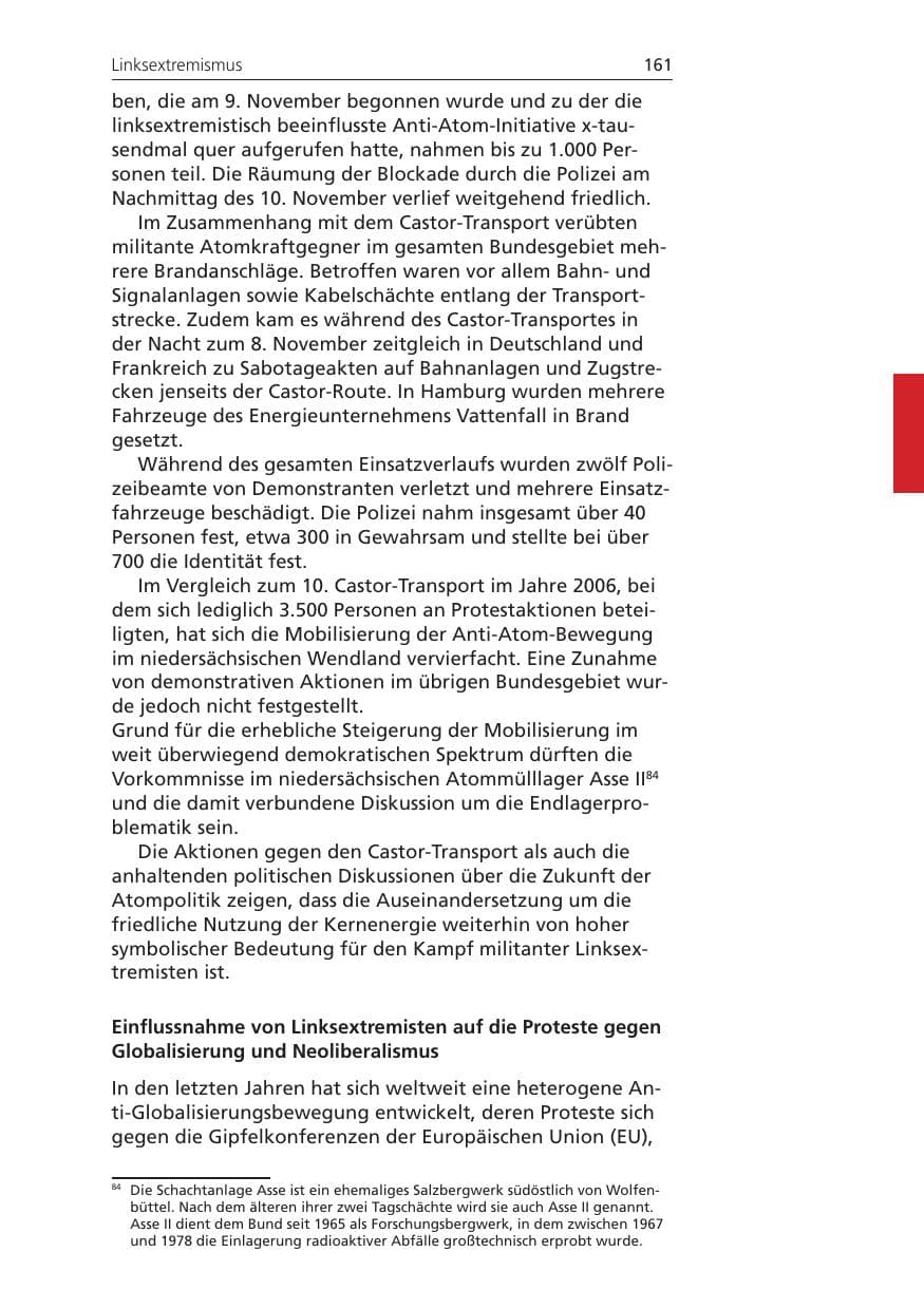 Seite 161 des Verfassungsschutzbericht 2008 Niedersachsen