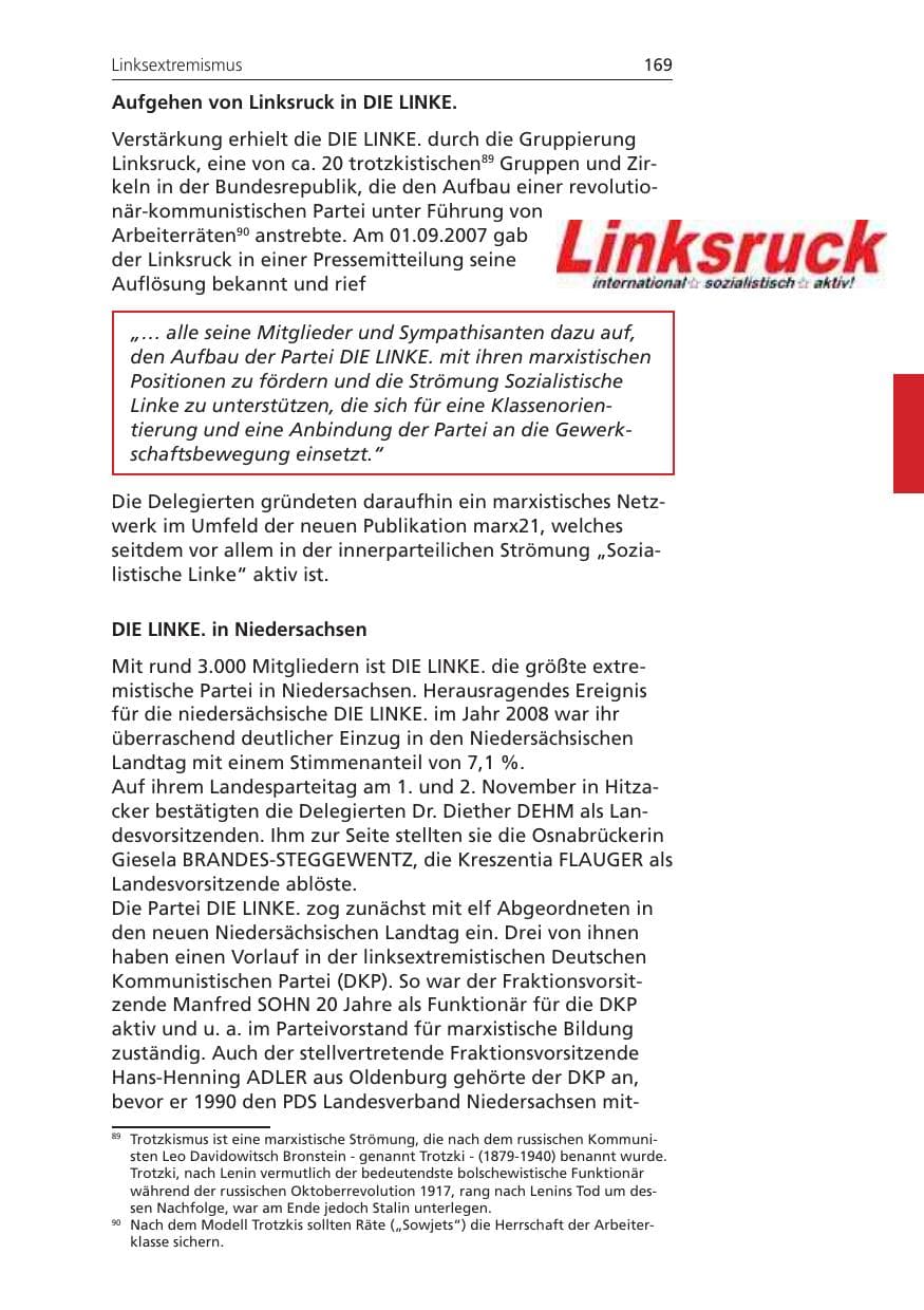 Seite 169 des Verfassungsschutzbericht 2008 Niedersachsen