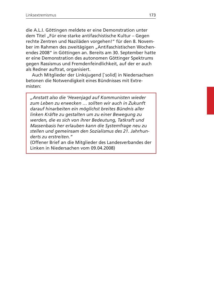 Seite 173 des Verfassungsschutzbericht 2008 Niedersachsen