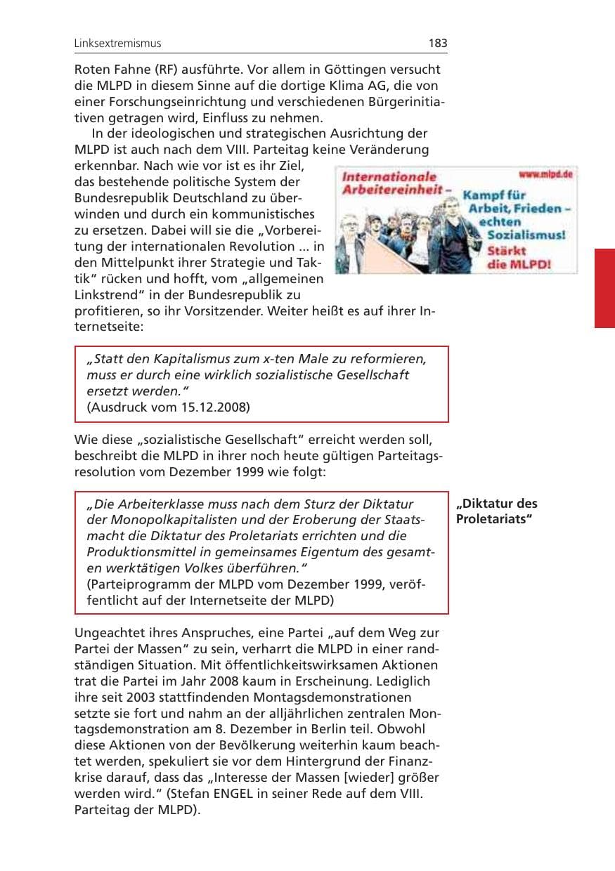 Seite 183 des Verfassungsschutzbericht 2008 Niedersachsen