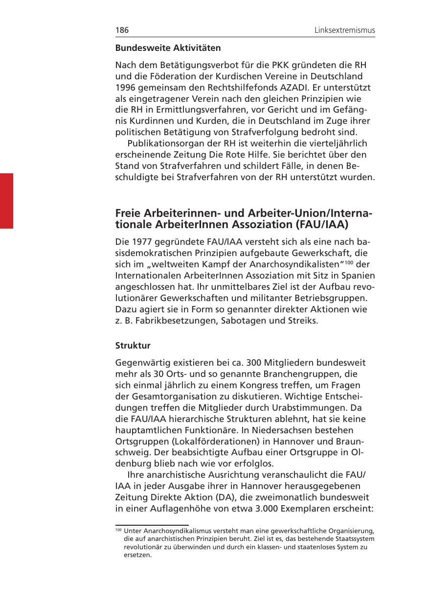 Seite 186 des Verfassungsschutzbericht 2008 Niedersachsen