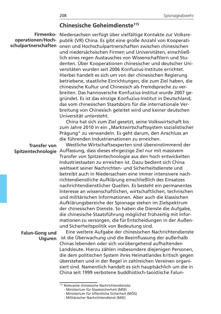 Seite 208 des Verfassungsschutzbericht 2008 Niedersachsen