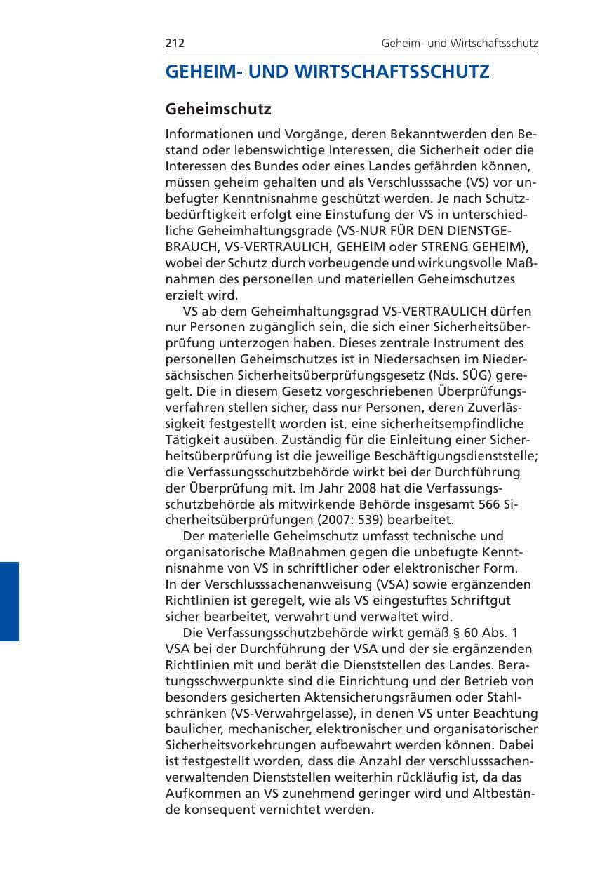 Seite 212 des Verfassungsschutzbericht 2008 Niedersachsen