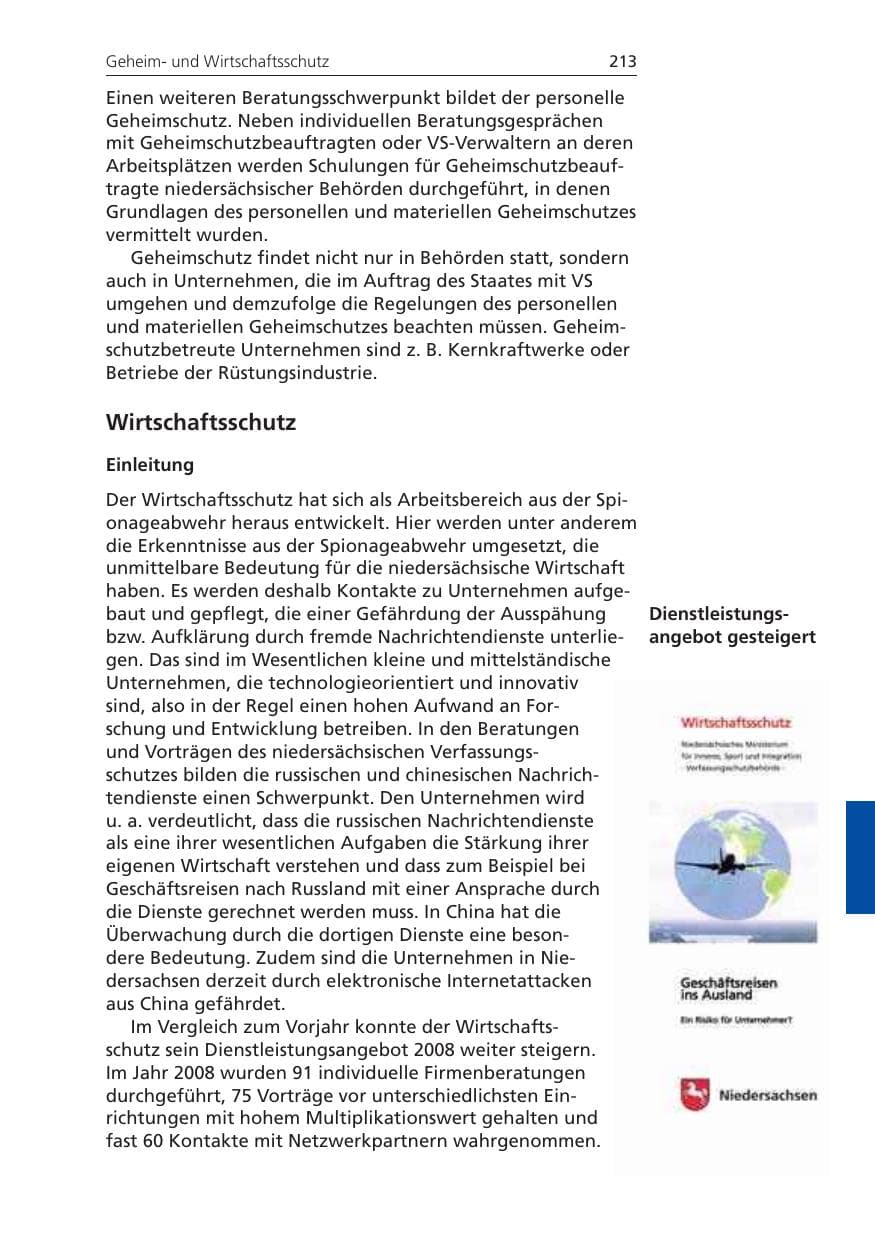 Seite 213 des Verfassungsschutzbericht 2008 Niedersachsen