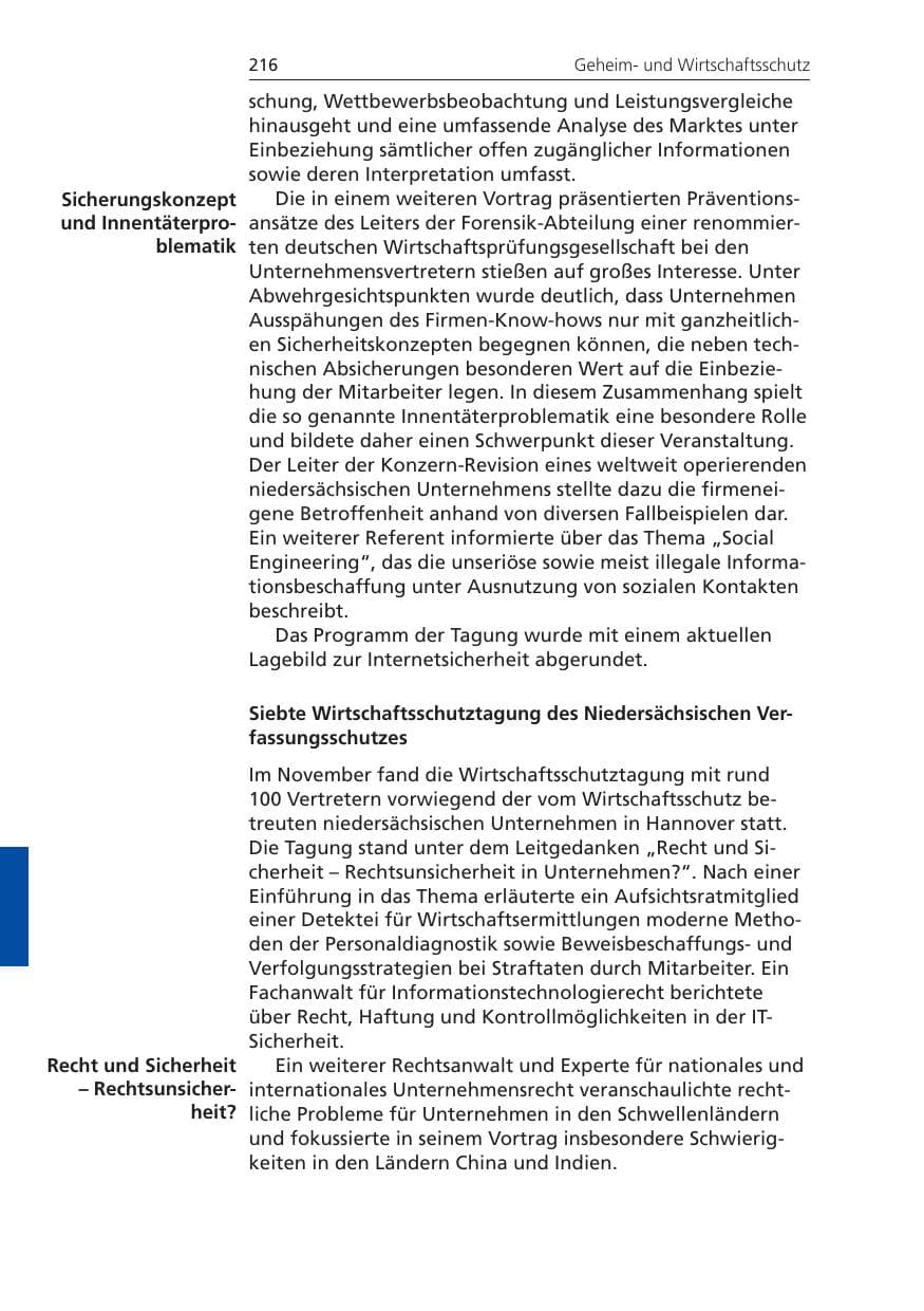 Seite 216 des Verfassungsschutzbericht 2008 Niedersachsen